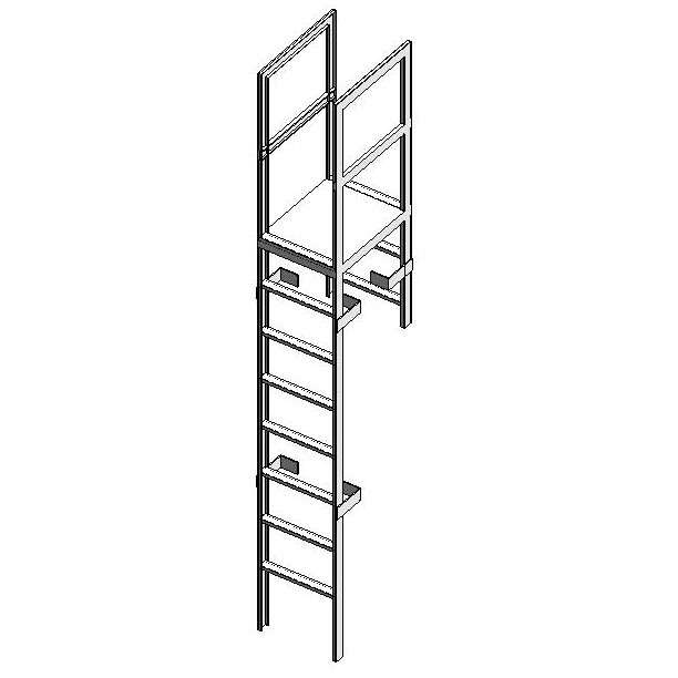 Precision Ladders Fixed Ladder With Cage Parapet Platform And Return Ladder Revit 45977 B 